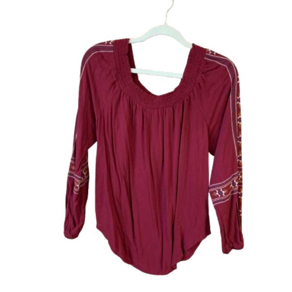 Knox Rose Women's Off-Shoulder Embroidered Small Long Sleeve Blouse Top EUC